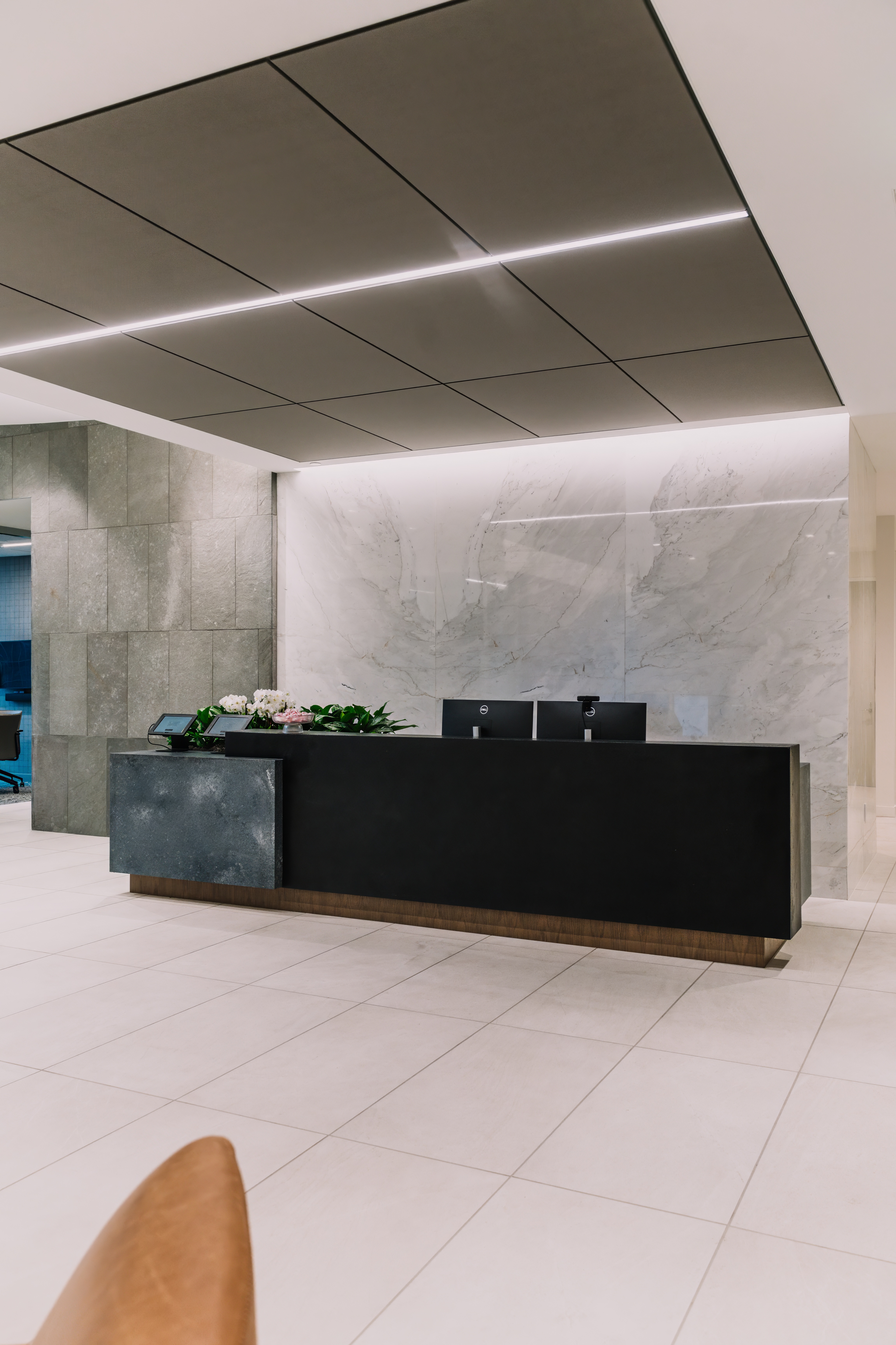 Law firm installation detail with finished furniture placement