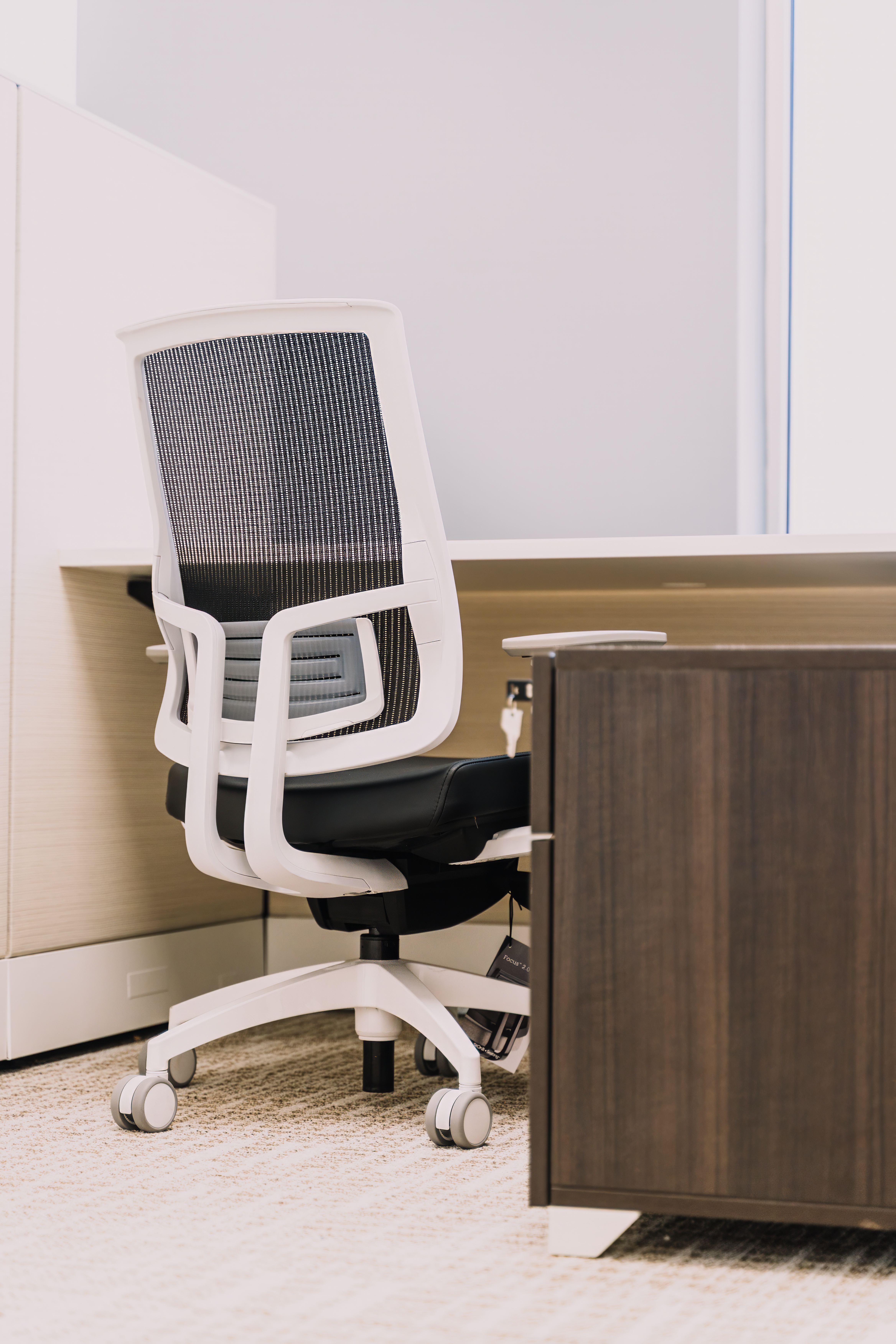 Office furniture placement and finish detail